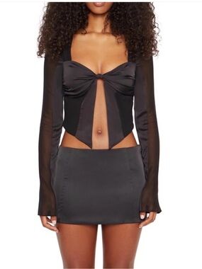 Danielle Guizio Black Bow Crop Top